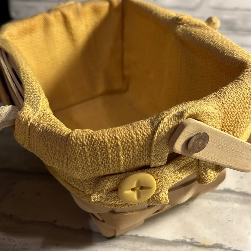 Longaberger kiddie purse mini wooden basket with plastic liner yellow fabric